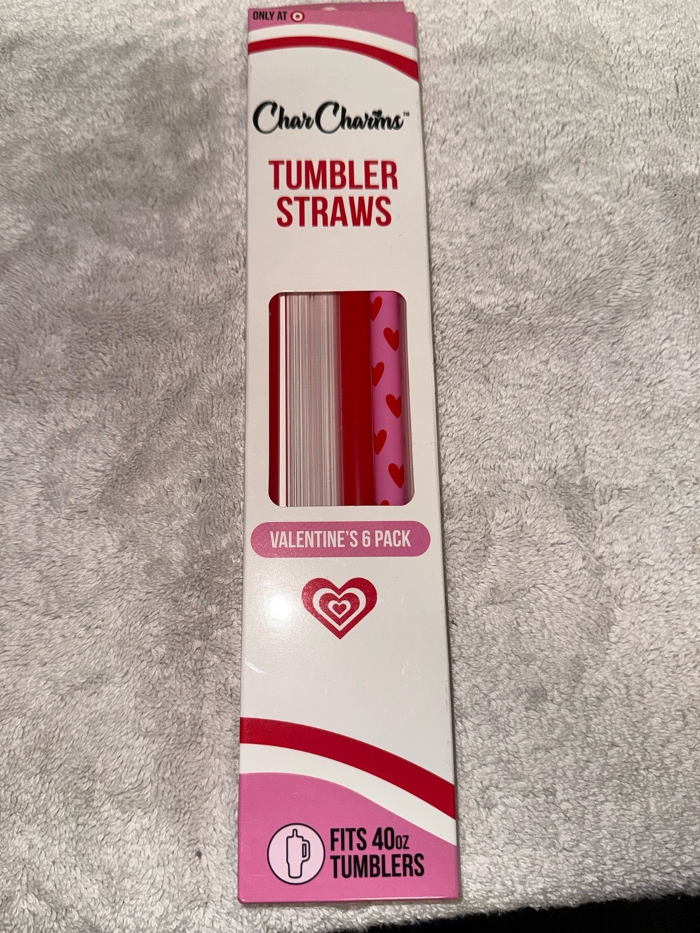 Char charms Valentine’s Tumbler Straws - Pink & Red, 6-Pack